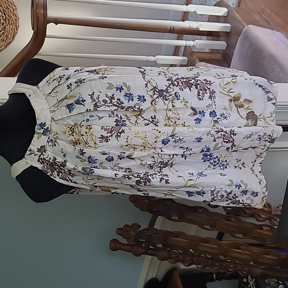 Bellambria Made in Italy Natural Linen Floral  Tank Top Small